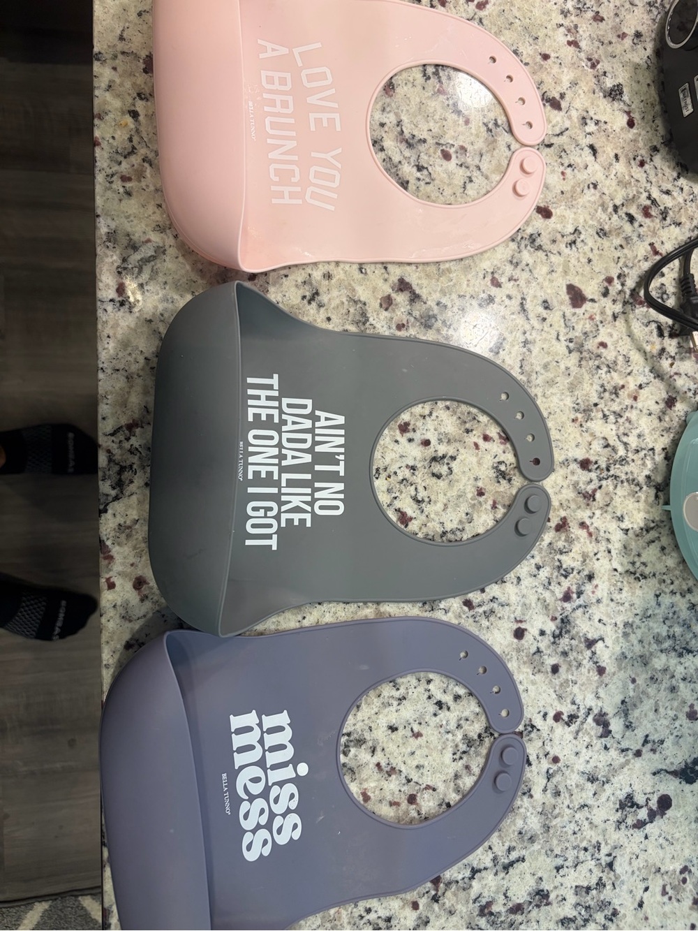 3-Pack Silicone Baby Bibs in Pink, Gray, Purple - Playful Phrase Design